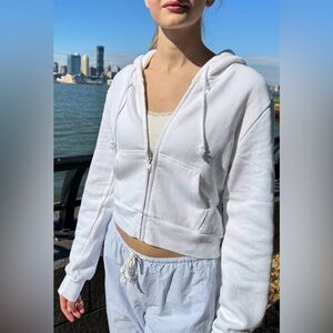 Brandy Melville White Cropped  Zip-Up Hoodie one size